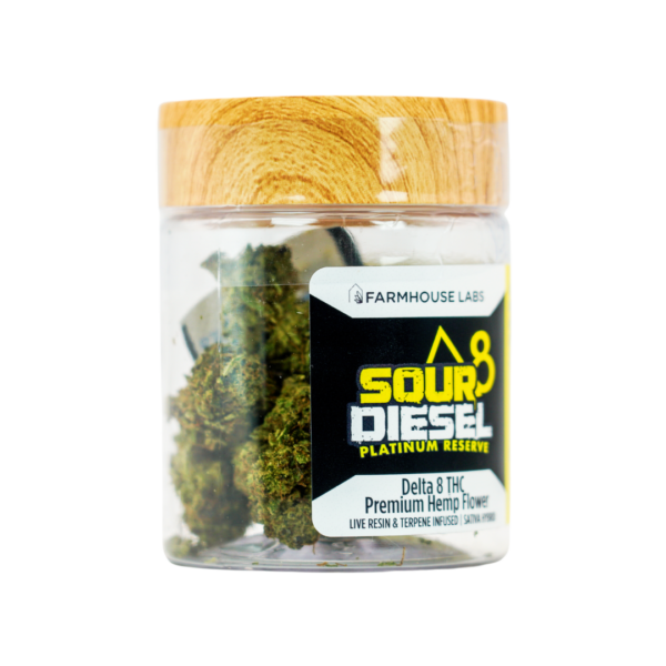 Explore the potent aroma and calming effects of Sour Diesel Delta-8 Flower from CBD Farmhouse. This premium hemp flower delivers a distinctive Sour Diesel profile with the benefits of Delta-8 THC, perfect for relaxation and mood enhancement.